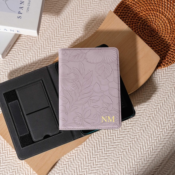 Retro Embossed Purple Leather Case with Strap and Stand, Kindle Paperwhite 12th 7'' Case, Kindle 11th 6'' Case 2024, Back to School Gift