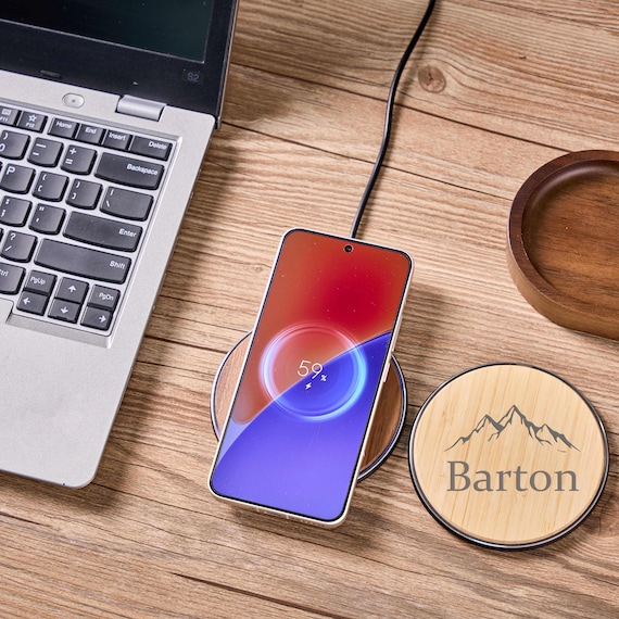 Personalized Wooden Wireless Charger Station, Custom Name Wooden Wireless Charger Pad 15W Fast Charging, Portable Qi Wireless Charger Gift - Image 2