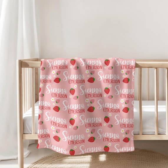 Personalized Strawberry Blanket, Custom Baby Name Blanket, Pink Girl Nursery Decor, Gift for Baby Girl, Cute Kids Blanket, Toddler Blanket - Image 7