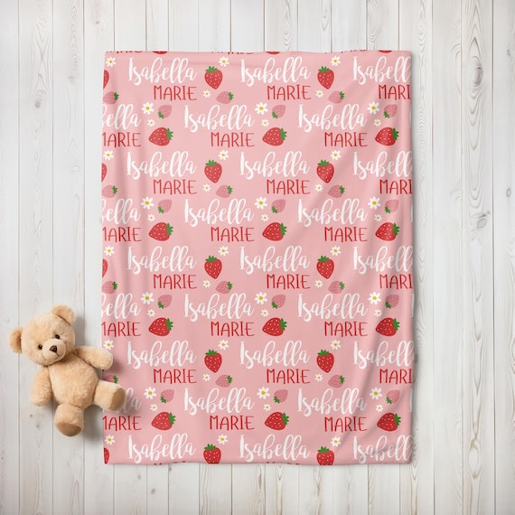 Personalized Strawberry Blanket, Custom Baby Name Blanket, Pink Girl Nursery Decor, Gift for Baby Girl, Cute Kids Blanket, Toddler Blanket - Image 5