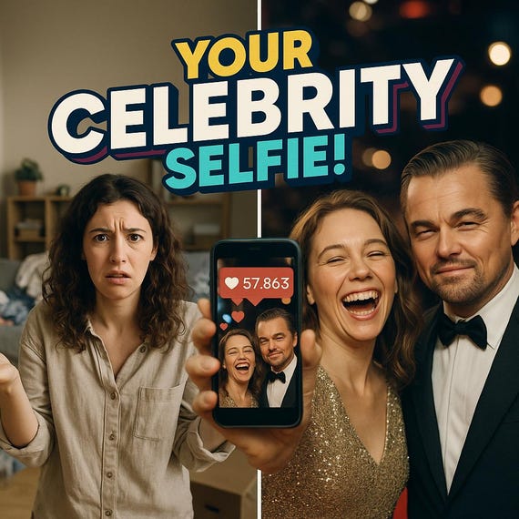 Custom Celebrity Selfie Photoshop - Personalized Fake Photo w/ Favorite Star - Digital Download - Realistic Edited Fun Gift for Social Media