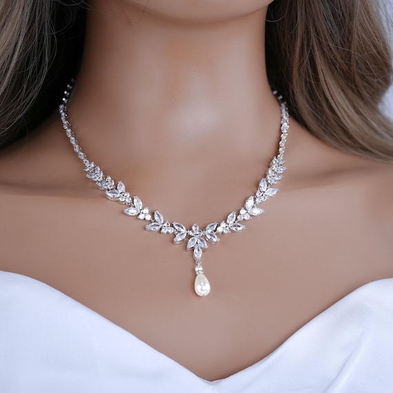 Pearl Bridal Necklace set Pearl Wedding Jewelry Rose Gold Pearl Necklace Pearl Bridal Necklace set Pearl Bridesmaid Jewelry Set - Image 2