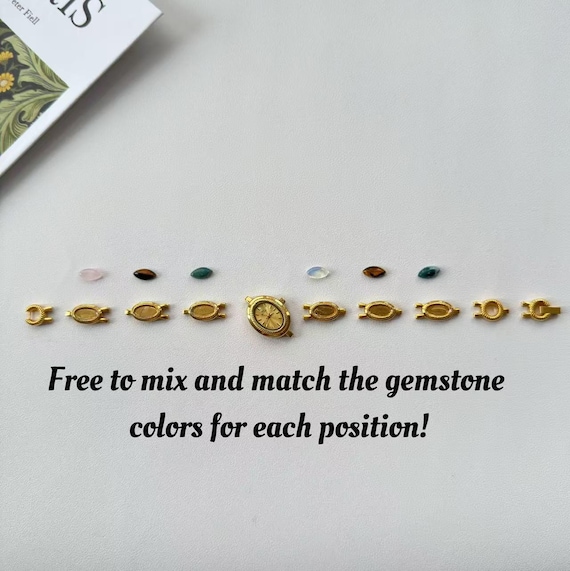 Custom Gold Gemstone Watch Bracelet,Personalization Vintage Wristwatch With Natural Stones,Retro Oval Dial Wristwatch,Fashion Gift for Her - Image 5