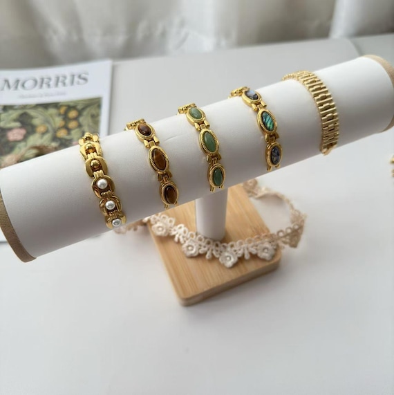 Custom Gold Gemstone Watch Bracelet,Personalization Vintage Wristwatch With Natural Stones,Retro Oval Dial Wristwatch,Fashion Gift for Her - Image 6