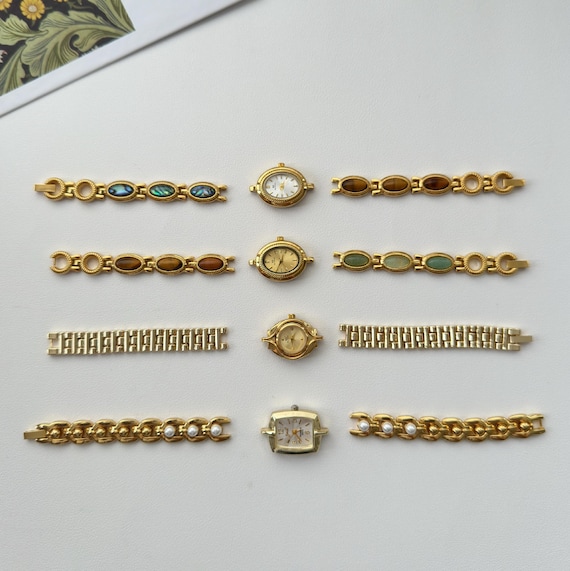 Custom Gold Gemstone Watch Bracelet,Personalization Vintage Wristwatch With Natural Stones,Retro Oval Dial Wristwatch,Fashion Gift for Her