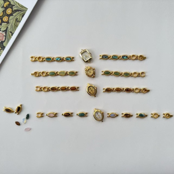 Custom Gold Gemstone Watch Bracelet,Personalization Vintage Wristwatch With Natural Stones,Retro Oval Dial Wristwatch,Fashion Gift for Her - Image 9