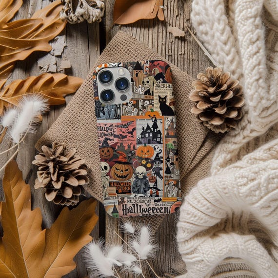 Retro Scary Halloween Phone Case Vintage Style Collage for iPhone 16 15 14 Pro Max Samsung S24 S23 - Image 3