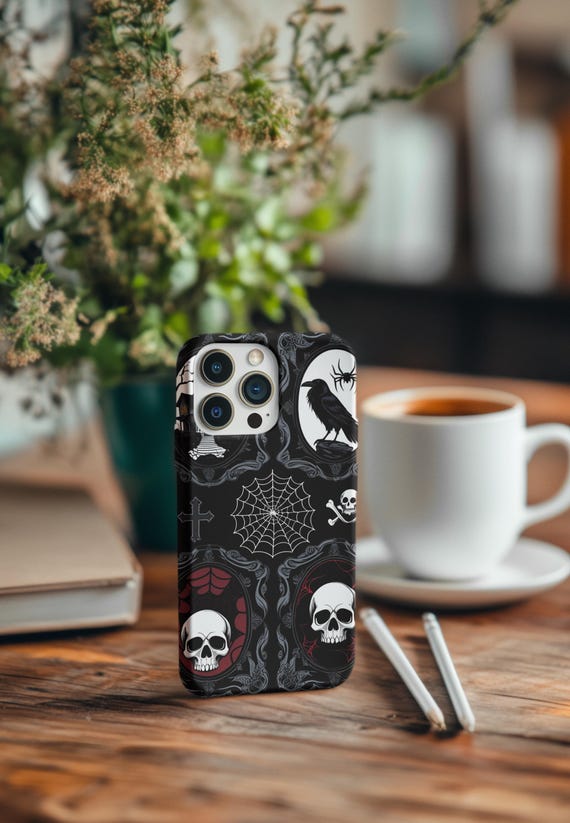 Gothic Halloween Phone Case: Haunted House, Raven & Spiderweb - Image 6