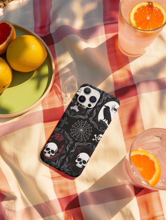 Gothic Halloween Phone Case: Haunted House, Raven & Spiderweb - Image 8