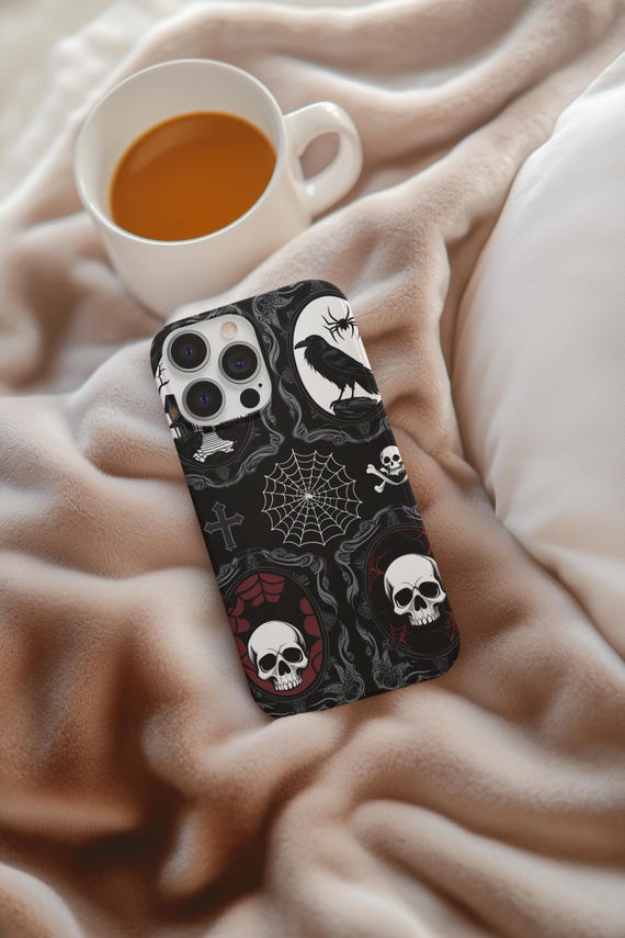 Gothic Halloween Phone Case: Haunted House, Raven & Spiderweb - Image 9
