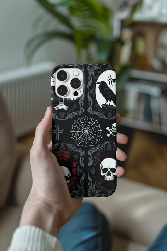 Gothic Halloween Phone Case: Haunted House, Raven & Spiderweb - Image 7