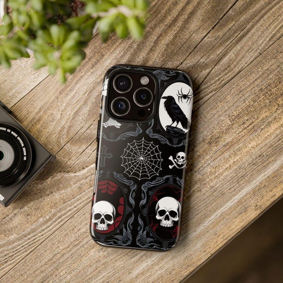 Gothic Halloween Phone Case: Haunted House, Raven & Spiderweb - Image 3