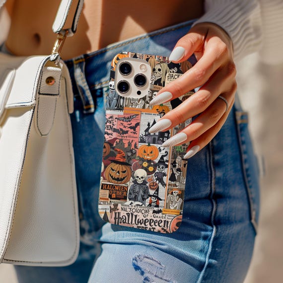 Retro Scary Halloween Phone Case Vintage Style Collage for iPhone 16 15 14 Pro Max Samsung S24 S23 - Image 2