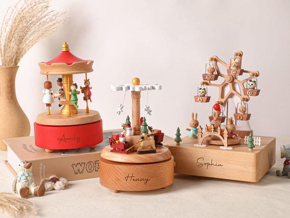 Musical Wooden Ballerina Carousel Keepsake,Engraved Name Music Box,Personalized Wooden Train Music Box,Baby Shower Gift,Newborn Gifts - Image 10