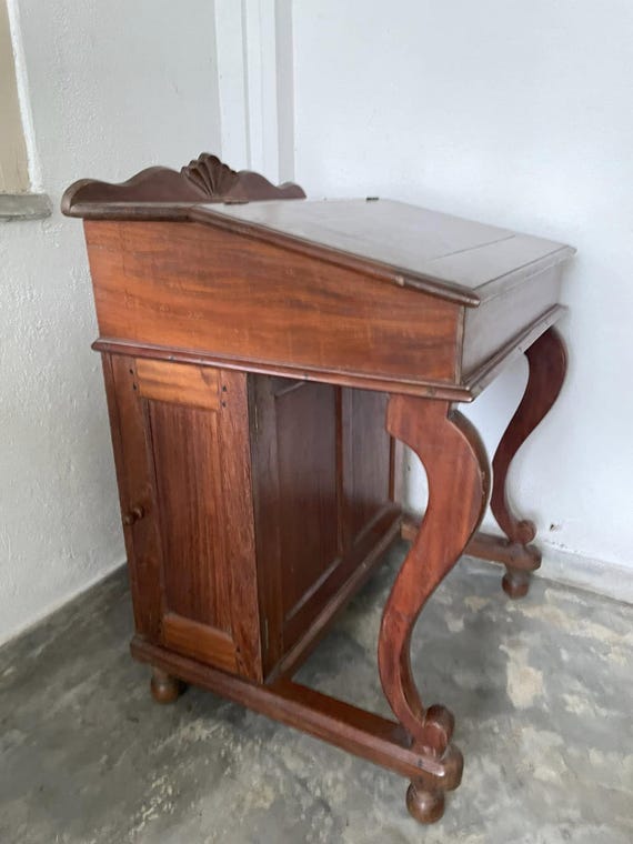 Vintage Burma Teak Davenport Desk: Antique Writing Secretary Table - Image 7