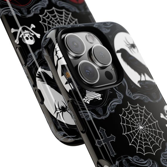 Gothic Halloween Phone Case: Haunted House, Raven & Spiderweb - Image 10