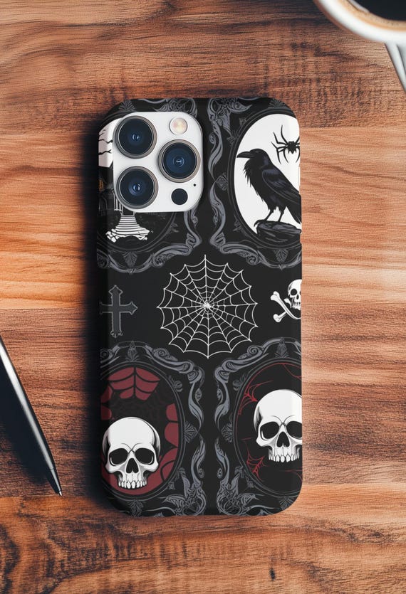Gothic Halloween Phone Case: Haunted House, Raven & Spiderweb - Image 5