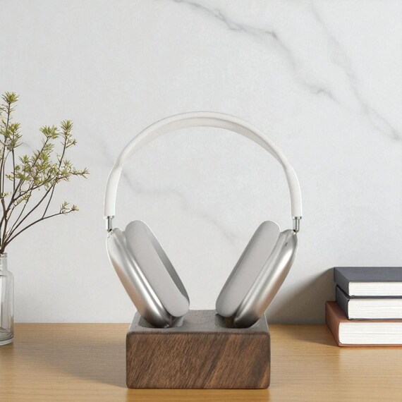 Walnut Wood AirPods Max Stand with Magnetic Wireless Charging Dock – Headphone Holder with Charger - Image 4
