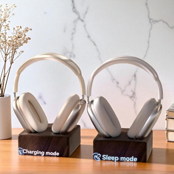 Walnut Wood AirPods Max Stand with Magnetic Wireless Charging Dock – Headphone Holder with Charger - Image 6