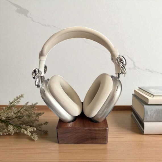 Walnut Wood AirPods Max Stand with Magnetic Wireless Charging Dock – Headphone Holder with Charger - Image 5