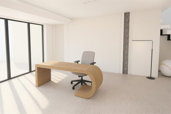 Parametric Wooden Office Desk | Modern CNC Cut Executive Table | Organic Curved Design