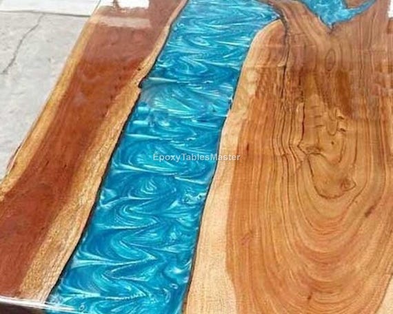 Handmade Blue Epoxy River Dining Table – Live Edge Wood Resin Table, Modern Rustic Furniture, Custom Epoxy Luxury Ocean Epoxy Resin Table | - Image 4