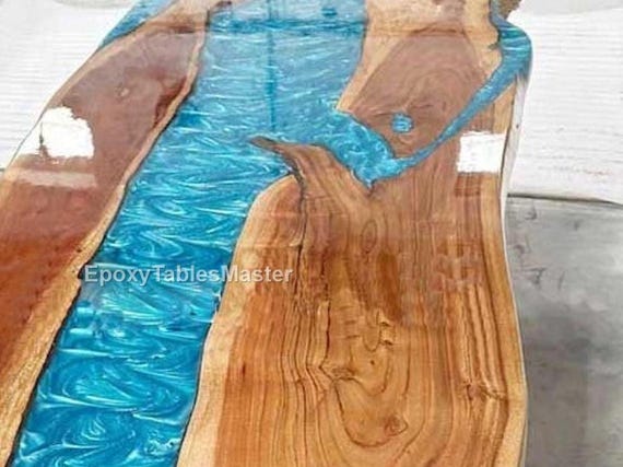 Handmade Blue Epoxy River Dining Table – Live Edge Wood Resin Table, Modern Rustic Furniture, Custom Epoxy Luxury Ocean Epoxy Resin Table | - Image 6