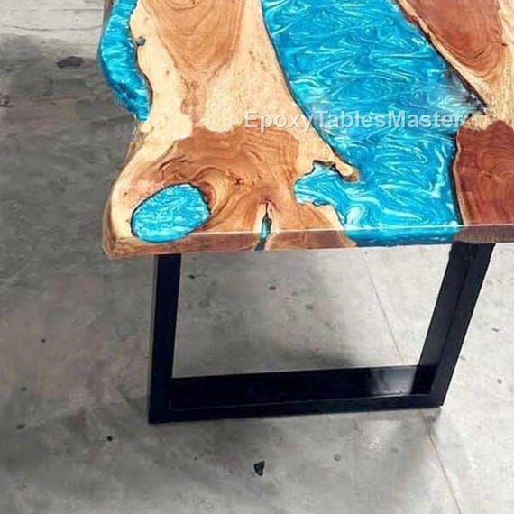 Handmade Blue Epoxy River Dining Table – Live Edge Wood Resin Table, Modern Rustic Furniture, Custom Epoxy Luxury Ocean Epoxy Resin Table | - Image 7