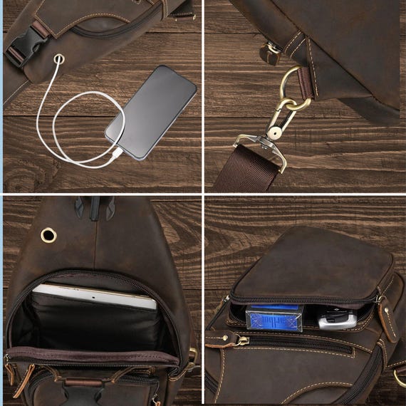 Personalized Leather Chest Bag: Travel Sling, Crossbody Shoulder Bag - Image 7