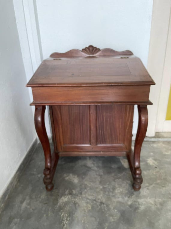 Vintage Burma Teak Davenport Desk: Antique Writing Secretary Table - Image 3