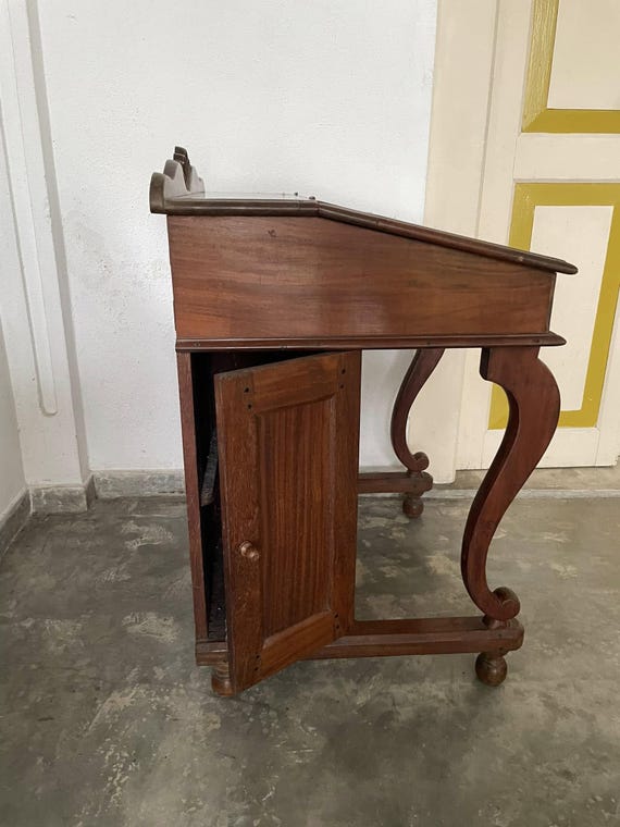 Vintage Burma Teak Davenport Desk: Antique Writing Secretary Table - Image 6