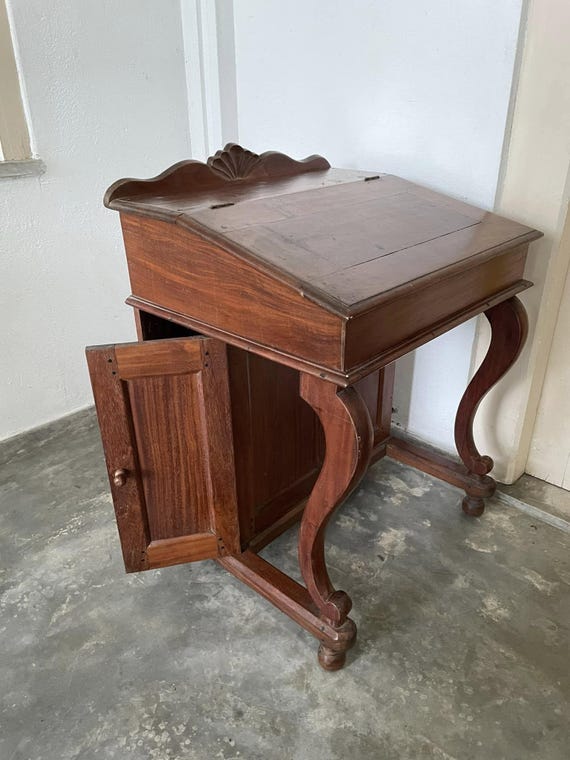 Vintage Burma Teak Davenport Desk: Antique Writing Secretary Table - Image 5