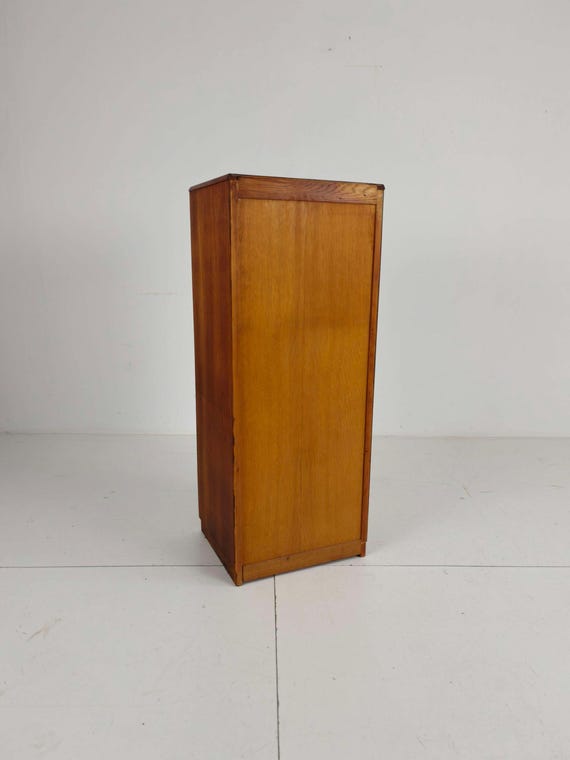 Vintage Dutch Oak Tambour Cabinet: Roll Top Filing Cabinet with Key - Image 6