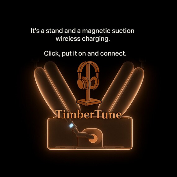 Walnut Wood AirPods Max Stand with Magnetic Wireless Charging Dock – Headphone Holder with Charger - Image 7