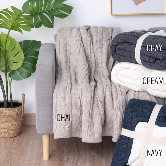 Personalized Cable Knit Sherpa Throw Blanket: Custom Monogram Patch - Image 2