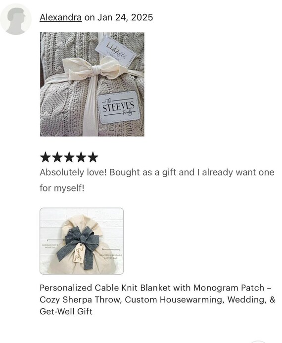 Personalized Cable Knit Sherpa Throw Blanket: Custom Monogram Patch - Image 7