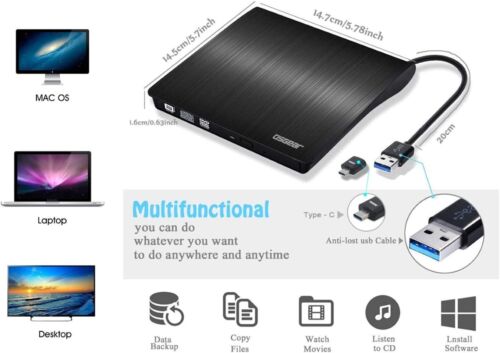 Slim External CD DVD RW Drive USB 3.0 Writer Burner Player Black For Laptop PC - Image 4