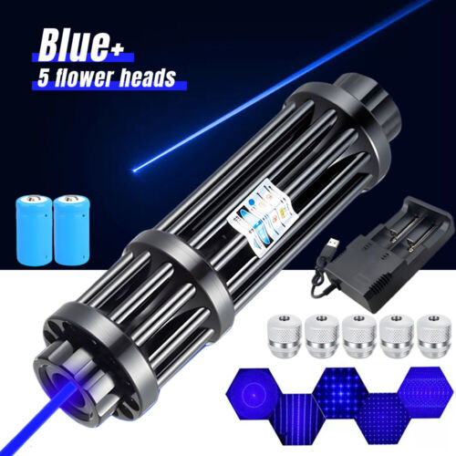 10W Adjustable Blue Burning Laser Pointer Visible Dot Torch Light Rechargeable