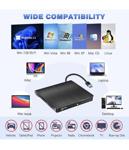 Slim Laptop External CD DVD RW Drive USB 3.0 Writer CD DVD ROM Burner Player - Image 2