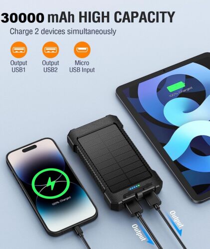 2024 Super 30000mAh USB Portable Charger Solar Power Bank for Cell Phone Gift - Image 11