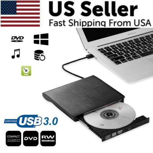 US Slim For Laptop External CD DVD RW Drive USB 3.0 Writer Burner Player Black.