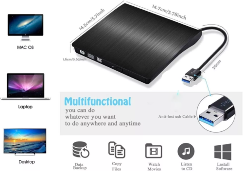 US Slim For Laptop External CD DVD RW Drive USB 3.0 Writer Burner Player Black. - Image 10