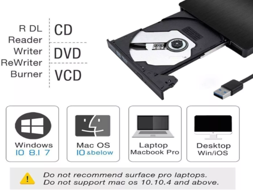 US Slim For Laptop External CD DVD RW Drive USB 3.0 Writer Burner Player Black. - Image 13