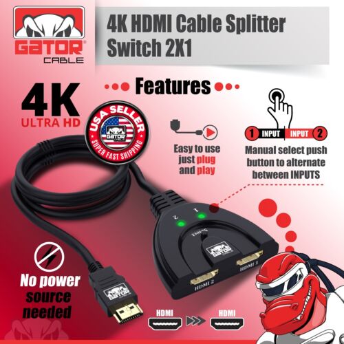 4K HDMI 2.0 Cable Auto Switch Switcher Splitter Adapter 2 In to 1 Out Devices