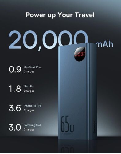 Baseus Power Bank, 65W 20000mAh Laptop Portable Charger, Fast Charging USB C - Image 3