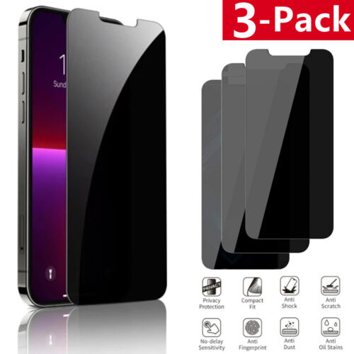 3 Pack for iPhone 16 15 14 13 12 Pro Max Privacy Tempered Glass Screen Protector - Image 30