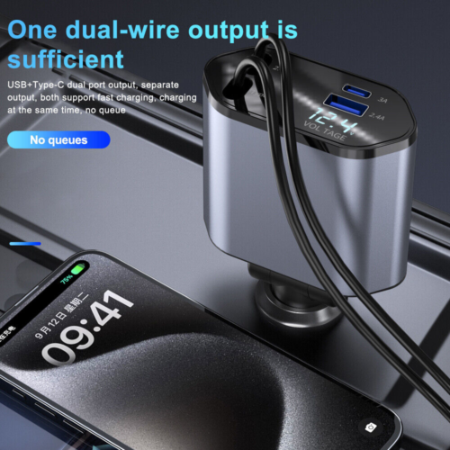 Retractable Car Charger 4 in 1 Fast Car Phone Charger 120W With USB Type C Cable - Image 10
