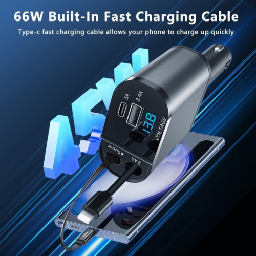 Retractable Car Charger 4 in 1 Fast Car Phone Charger 120W With USB Type C Cable - Image 12
