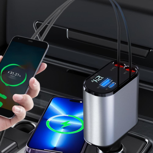 Retractable Car Charger 4 in 1 Fast Car Phone Charger 120W With USB Type C Cable - Image 14