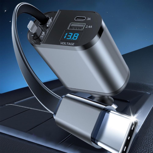 Retractable Car Charger 4 in 1 Fast Car Phone Charger 120W With USB Type C Cable - Image 21
